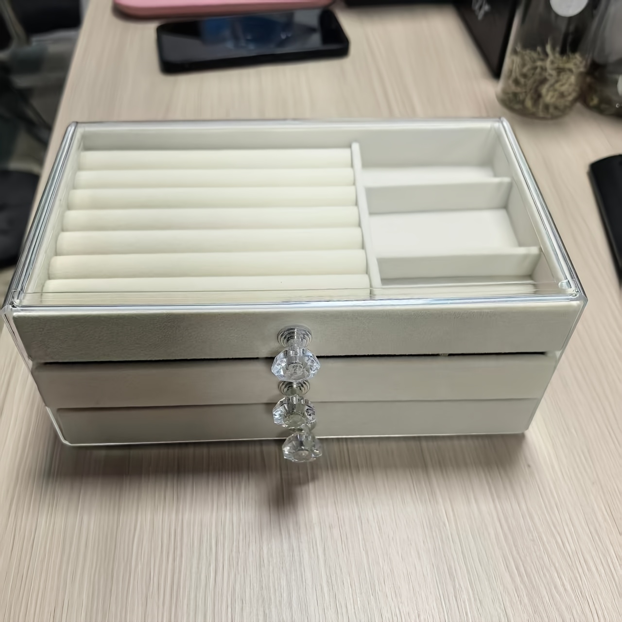 JPEK 3-Layer Velvet Jewelry Storage Box for Rings and Necklaces